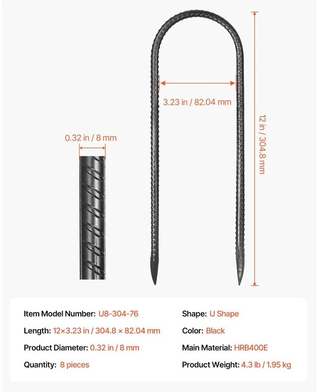 Alt view image 7 of 7 - Rebar Stakes, 12-Inch, Heavy-Duty 0.32 in Diameter U Shape, Galvanized Steel Ground Anchors with Chisel Point End & Rust-Resistant Coating, for Gardening Support, Fence, Camping Tents (8-Pack)