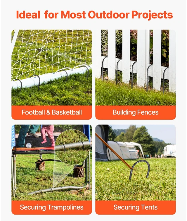 Alt view image 6 of 7 - Rebar Stakes, 12-Inch, Heavy-Duty 0.32 in Diameter U Shape, Galvanized Steel Ground Anchors with Chisel Point End & Rust-Resistant Coating, for Gardening Support, Fence, Camping Tents (8-Pack)