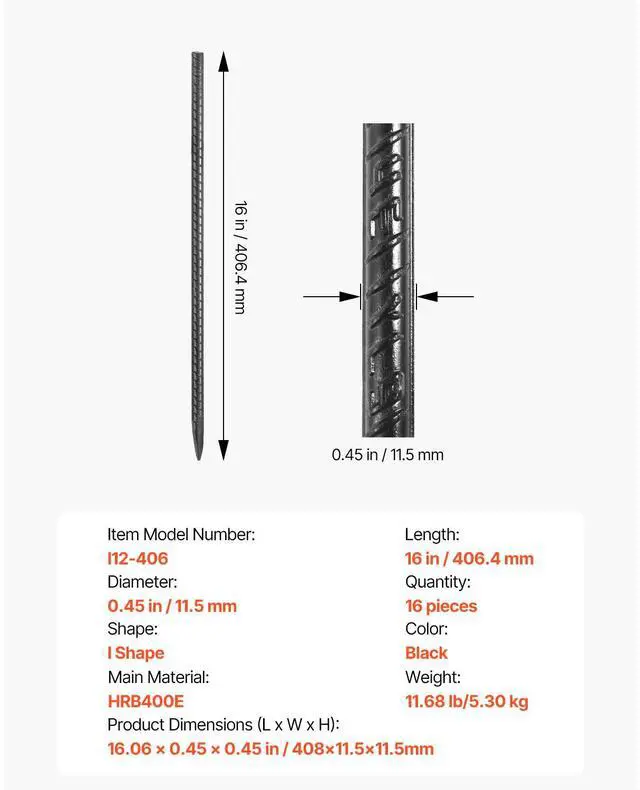 Alt view image 7 of 7 - Rebar Stakes, 16-Inch, Heavy-Duty 0.45 in Diameter, Straight Galvanized Steel Ground Anchors with Chisel Point End & Rust-Resistant Coating, for Gardening Support, Fence, Camping Tents (16-Pack)