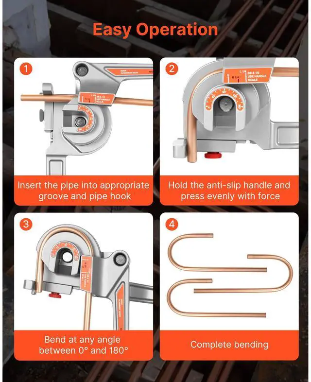 Alt view image 6 of 7 - Pipe Tube Bender, 1/4", 3/8", 1/2" OD, 3 in 1 Manual Level Tube Bender, 180° Copper Aluminum Pipes Bending Tool for Automotive Repair, HVAC Air Conditioning