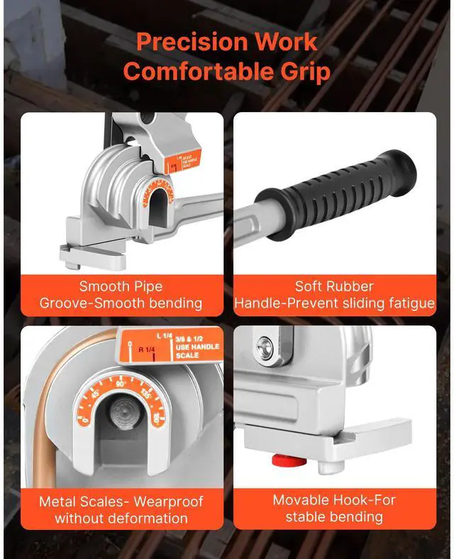 Alt view image 5 of 7 - Pipe Tube Bender, 1/4", 3/8", 1/2" OD, 3 in 1 Manual Level Tube Bender, 180° Copper Aluminum Pipes Bending Tool for Automotive Repair, HVAC Air Conditioning
