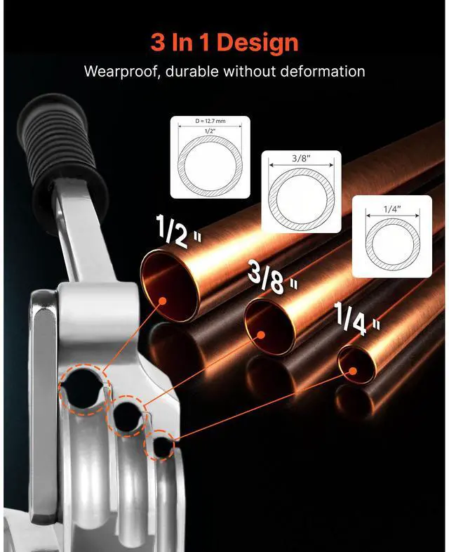 Alt view image 3 of 7 - Pipe Tube Bender, 1/4", 3/8", 1/2" OD, 3 in 1 Manual Level Tube Bender, 180° Copper Aluminum Pipes Bending Tool for Automotive Repair, HVAC Air Conditioning