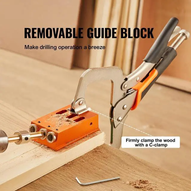 Alt view image 5 of 7 - Pocket Hole Jig Kit, 34 Pcs Pocket Hole Jig System with 11" C-clamp, Fixture, Step Drills, Wrenches, Drill Stop Rings, Square Drive Bits, Toolbox, Adjustable, for DIY Carpentry Projects