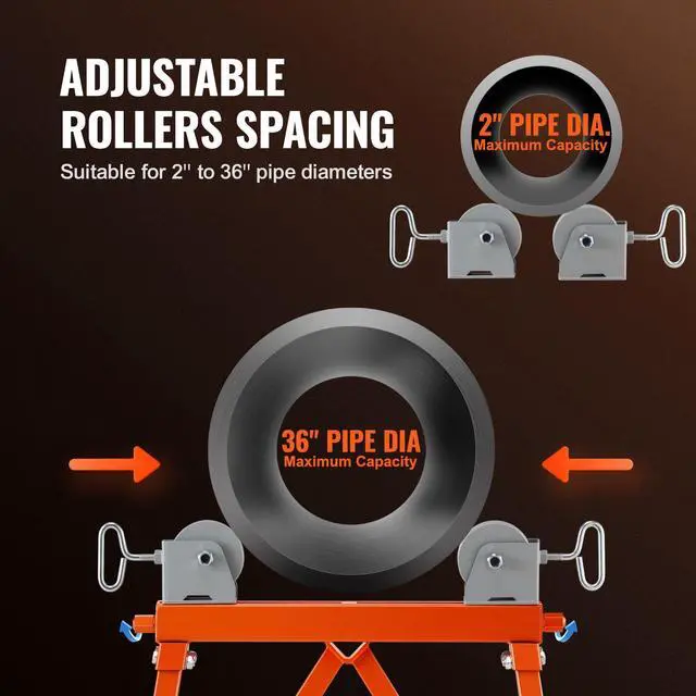 Alt view image 3 of 7 - Pipe Stand with Roller Head 2500 LBS Load for 2-36 inches Pipes 45# Steel