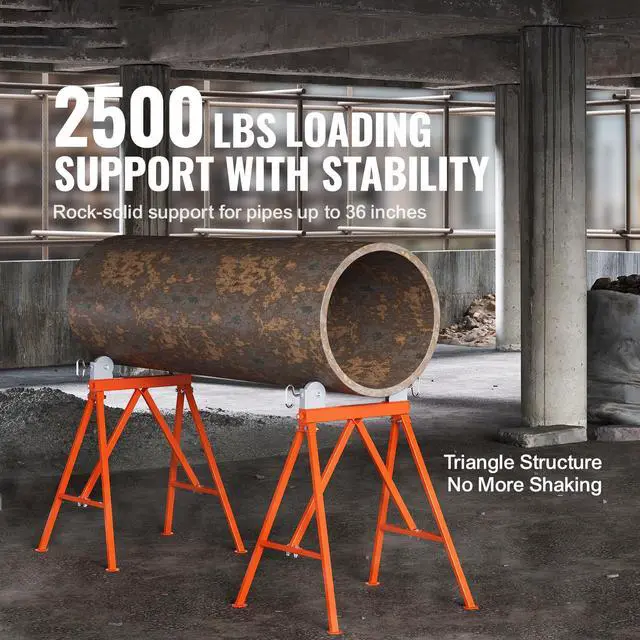 Alt view image 2 of 7 - Pipe Stand with Roller Head 2500 LBS Load for 2-36 inches Pipes 45# Steel