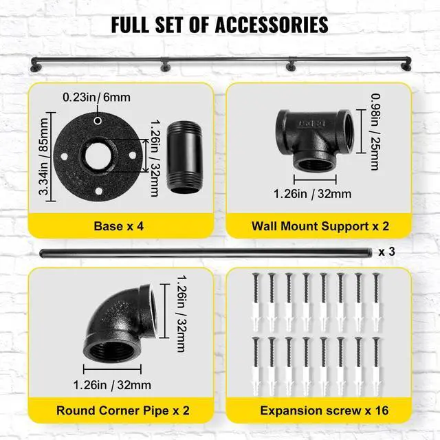 Alt view image 5 of 7 - Pipe Stair Handrail, 10FT Staircase Handrail, 440LBS Load Capacity Carbon Steel Pipe Handrail, Industrial Pipe Handrail with Wall Mount Support, Round Corner Wall Handrailing for Indoor, Outdoor