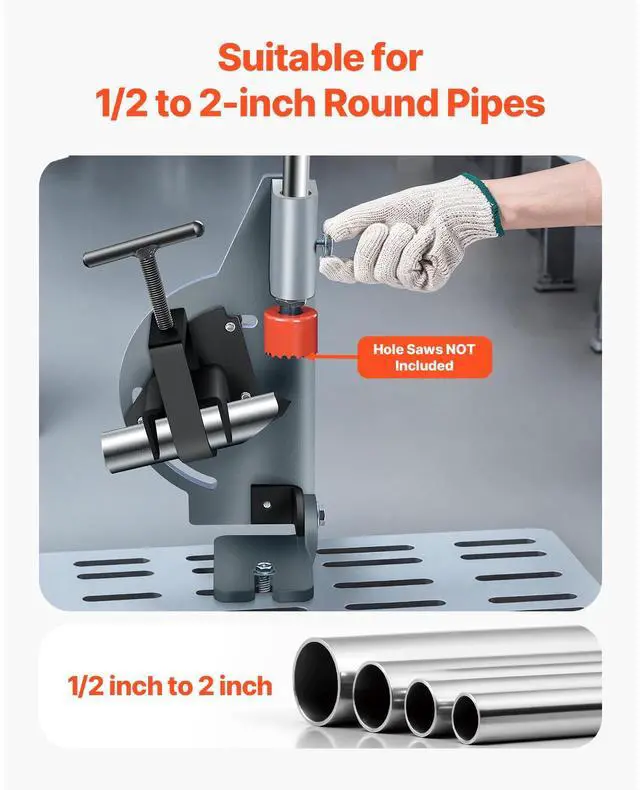 Alt view image 2 of 7 - Pipe Notcher, Tubing Notcher for 1/2 to 2-inch Pipes, Pipe & Tube Notcher with 0 to 60° Adjustable Angle for Metal, PVC, Wood Pipes, Ideal for Repair Shops, Home Projects, Metalworking
