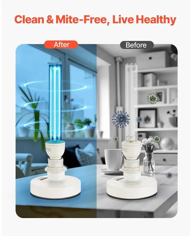 Alt view image 5 of 7 - UV Light Bulb, 2 Pack, 25W Replacement Ultraviolet UVC Lamp with Ozone, 253.7 nm + 185 nm Wavelength UVO Light Bulb, E27 Universal, for 400 sqft Living Room, Classroom, Office, Restaurant