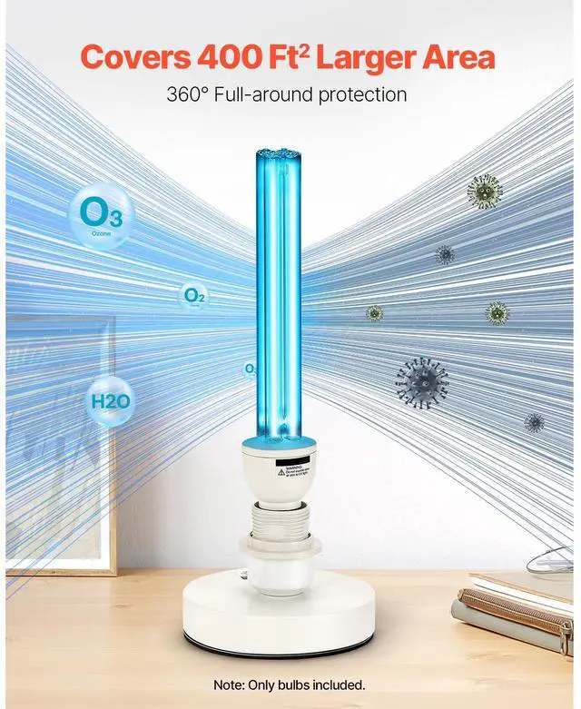 Alt view image 4 of 7 - UV Light Bulb, 2 Pack, 25W Replacement Ultraviolet UVC Lamp with Ozone, 253.7 nm + 185 nm Wavelength UVO Light Bulb, E27 Universal, for 400 sqft Living Room, Classroom, Office, Restaurant