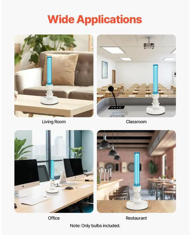 Alt view image 6 of 7 - UV Light Bulb, 2 Pack, 25W Replacement Ultraviolet UVC Lamp with Ozone, 253.7 nm + 185 nm Wavelength UVO Light Bulb, E27 Universal, for 400 sqft Living Room, Classroom, Office, Restaurant