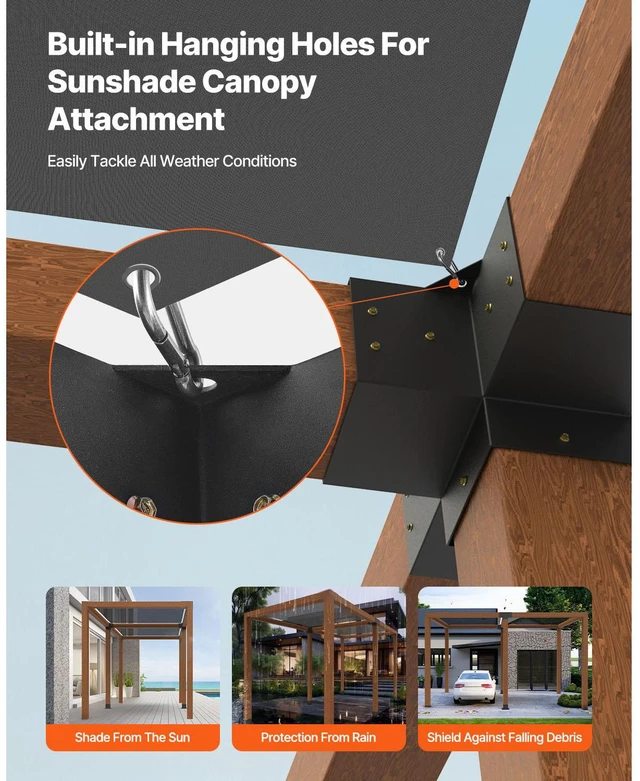 Alt view image 12 of 15 - VEVOR Pergola Bracket Kit 6''x6'', 4pcs 4-Way Heavy Duty Corner Bracket Woodworks DIY Post Base Kit, Easy Installation Wooden Beams for Gazebos, Patio Pergolas, Log Cabin Outdoor Pergola Hardware