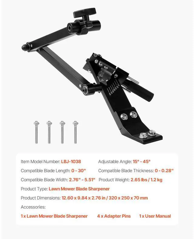 Alt view image 7 of 7 - Lawn Mower Blade Sharpener, 15° - 45° Adjustable Lawnmower Blade Sharpening Tool with 4 Adapter Pins, Ball Bearing Design & 25mm Enlarged Handle, Compatible with Most Angle Grinders