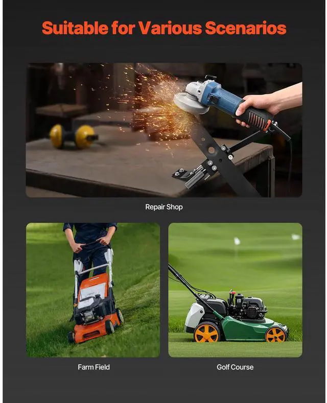 Alt view image 6 of 7 - Lawn Mower Blade Sharpener, 15° - 45° Adjustable Lawnmower Blade Sharpening Tool with 4 Adapter Pins, Ball Bearing Design & 25mm Enlarged Handle, Compatible with Most Angle Grinders