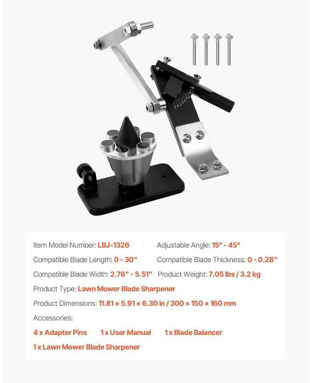 Alt view image 7 of 7 - Lawn Mower Blade Sharpener and Balancer, 15° - 45° Adjustable Lawnmower Blade Sharpening Tool with 4 Adapter Pins, Ball Bearings & 25mm Enlarged Handle, Compatible with Most Angle Grinders