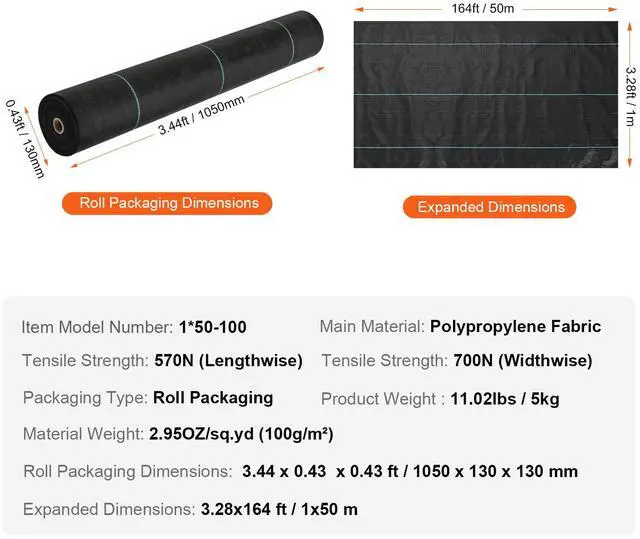 Alt view image 7 of 7 - Weed Barrier Landscape Fabric, 3.28*164FT Heavy Duty Garden Weed Fabric, Woven PP Weed Control Fabric, Driveway Fabric, Geotextile Fabric for Landscaping, Ground Cover, Weed Blocker Weed Mat, Black