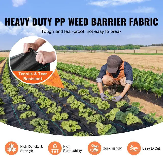 Alt view image 2 of 7 - Weed Barrier Landscape Fabric, 3.28*164FT Heavy Duty Garden Weed Fabric, Woven PP Weed Control Fabric, Driveway Fabric, Geotextile Fabric for Landscaping, Ground Cover, Weed Blocker Weed Mat, Black