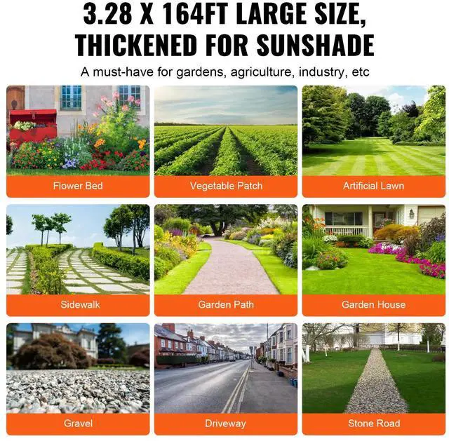 Alt view image 6 of 7 - Weed Barrier Landscape Fabric, 3.28*164FT Heavy Duty Garden Weed Fabric, Woven PP Weed Control Fabric, Driveway Fabric, Geotextile Fabric for Landscaping, Ground Cover, Weed Blocker Weed Mat, Black