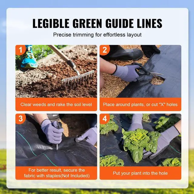 Alt view image 5 of 7 - Weed Barrier Landscape Fabric, 3.28*164FT Heavy Duty Garden Weed Fabric, Woven PP Weed Control Fabric, Driveway Fabric, Geotextile Fabric for Landscaping, Ground Cover, Weed Blocker Weed Mat, Black