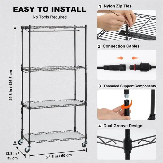 Alt view image 5 of 7 - Plant Stand with Grow Light, 4-Tier Plant Shelf with 45W Full Spectrum Grow Light, 3 Mode Plant Light with Timer and Wheel for Seed Starting, Metal Grow Light Shelf for Indoor Plants
