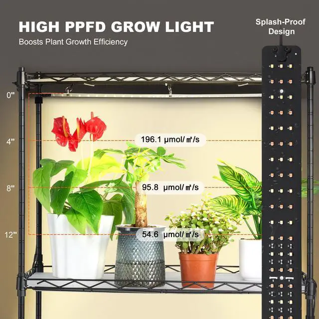 Alt view image 4 of 7 - Plant Stand with Grow Light, 4-Tier Plant Shelf with 45W Full Spectrum Grow Light, 3 Mode Plant Light with Timer and Wheel for Seed Starting, Metal Grow Light Shelf for Indoor Plants