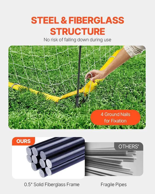 Alt view image 4 of 7 - Portable Soccer Goal, 12x6 ft Adults Kids Backyard Soccer Net, Large Practice Soccer Net, Steel Fiberglass Structure Training Goal Set, All-Weather Outdoor Soccer Goals with Carry Bag, Yellow