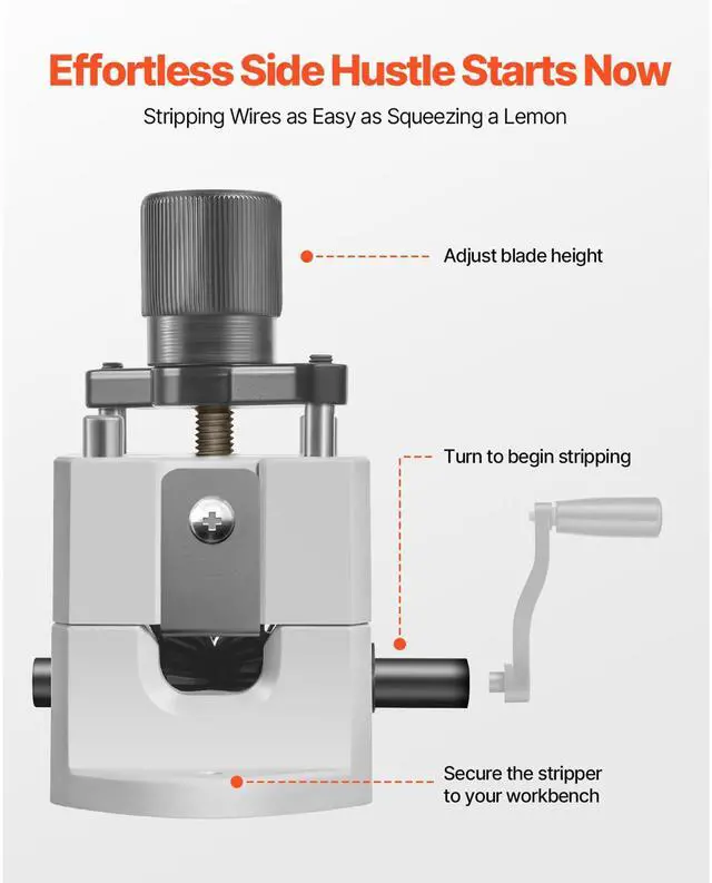 Alt view image 6 of 7 - Manual Wire Stripping Machine, 0.06-1 in, Portable Copper Stripper with Hand Crank or Drill Powered, 64Mn Quenched Blades, 45# Steel Rollers, ABS & PC Wire Peeler, for Scrap Copper Recycling