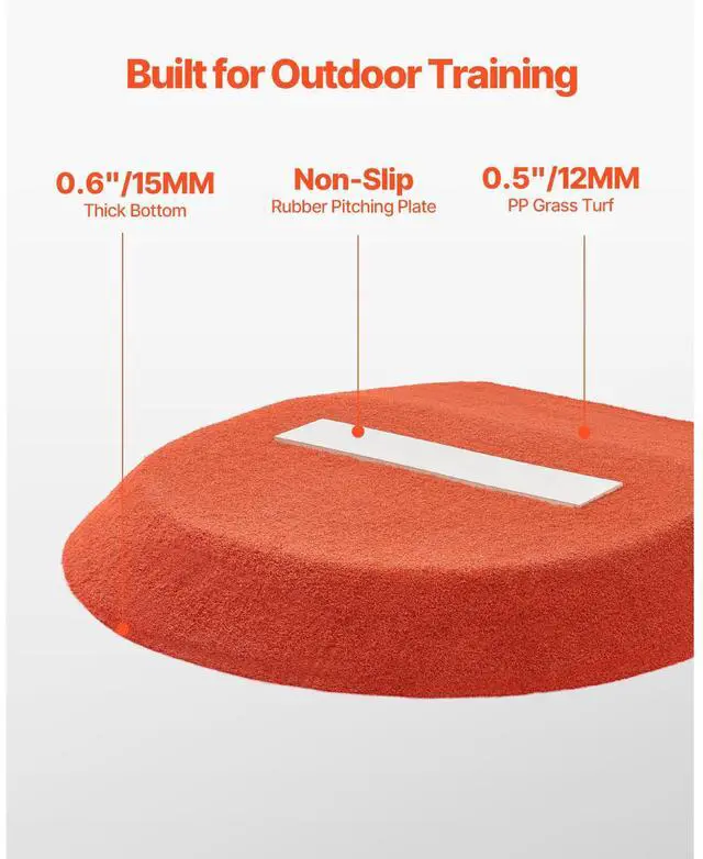 Alt view image 3 of 7 - Pitching Mound, Portable Baseball Game Mound, 42 in Indoor Outdoor Pitching Practice and Training Equipment, One-Piece Softball Pitching Aids with Antifade Turf and Pitching Rubber