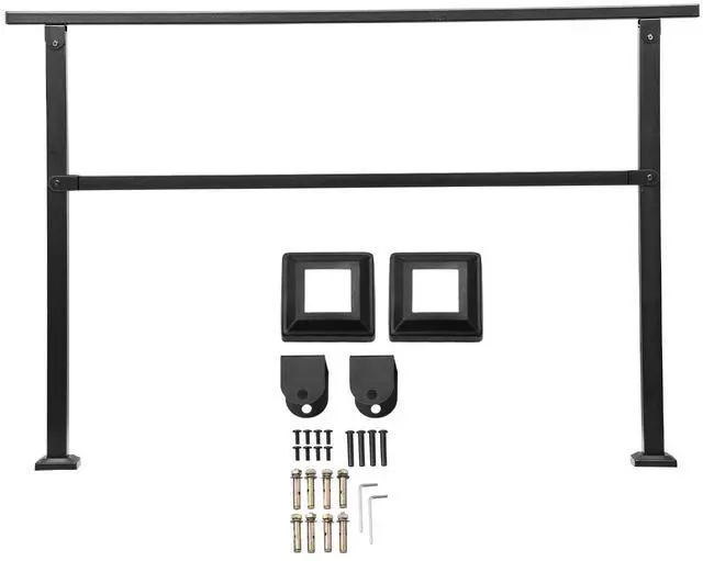 Main image of Outdoor Handrails for Steps, 4-5 Step Stair Rail Kit, Black Square Tube with Horizontal Bar, Carbon Steel Support Rails for Seniors, Concrete & Deck Stairs, Easy Installation