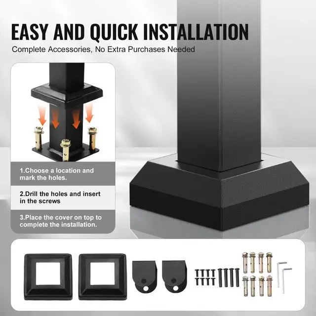 Alt view image 4 of 7 - Outdoor Handrails for Steps, 4-5 Step Stair Rail Kit, Black Square Tube with Horizontal Bar, Carbon Steel Support Rails for Seniors, Concrete & Deck Stairs, Easy Installation