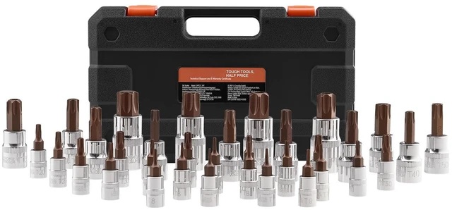Main image of Torx Bit Socket Set, 34-Piece Solid Star and Tamper Proof T6-T70, S2 Alloy Steel and Cr-V Steel, 1/4 in, 3/8 in, and 1/2 in Drives, with Enhanced Storage Case, Torx Sockets for Hand Use