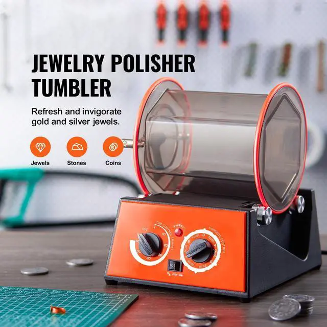 Alt view image 2 of 7 - Jewelry Polisher Tumbler, 6.6lbs/3kg Capacity Mini Rotary Tumbler Machine with 0-60 Minutes Timer, 5 Speeds Jewelry Rotary Finisher for Surface Polishing Grinding Buffing Gemstones Jewels Coins