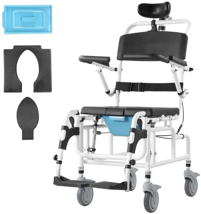 Main image of Shower Wheelchair, 17.5in Width Aluminum Alloy Bathroom Wheelchair for Inside Shower, Adjustable Rolling Shower Chair w/ Brake for Disabled Adult, 300 lbs Capacity Shower Transport Chair