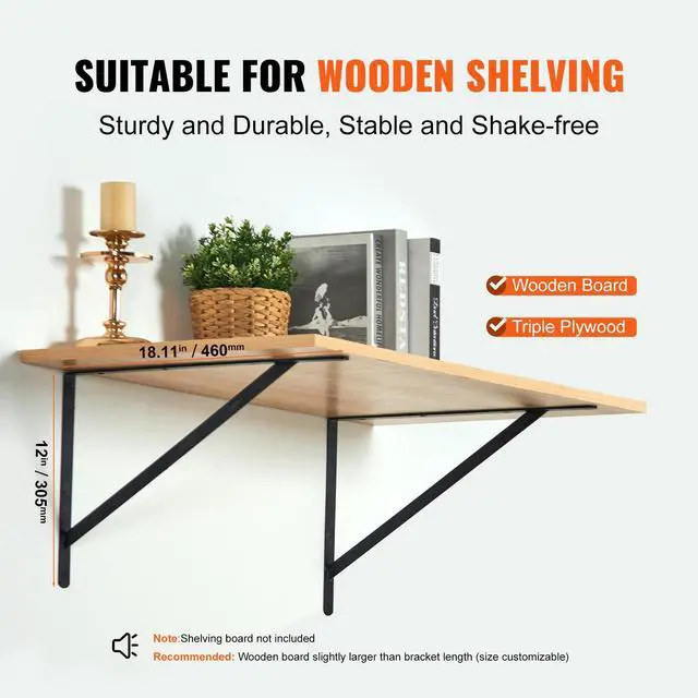 Alt view image 3 of 7 - Shelf Bracket, 18 x 12 in 12 Pcs, Heavy Duty Floating Shelf Brackets, Brackets for Shelves, 3mm Thick Matte Black Triangle Shelf Bracket,Steel Shelving Brackets with 160 lbs Load Capacity