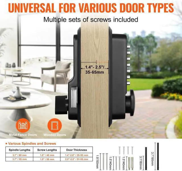 Alt view image 3 of 7 - Mechanical Keyless Entry Door Lock, 14 Digit Keypad, Outdoor Gate Door Locks Set with Surface-mounted Latch, Water-proof Zinc Alloy, Keypad and Knob, Easy to Install, for Garden, Garage, Yard