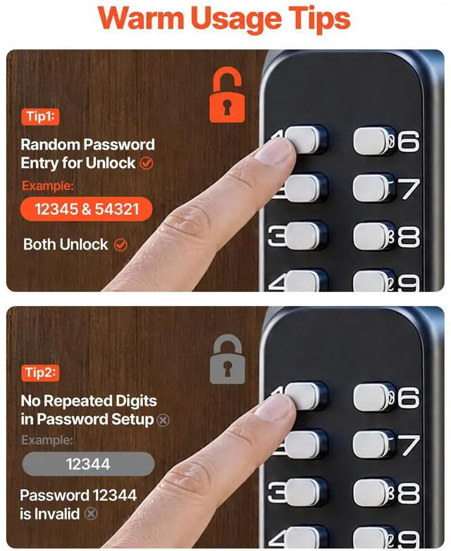 Alt view image 6 of 7 - Mechanical Keyless Entry Door Lock, 14 Digit Keypad, Outdoor Gate Door Locks Set with Surface-mounted Latch, Water-proof Zinc Alloy, Keypad and Knob, Easy to Install, for Garden, Garage, Yard