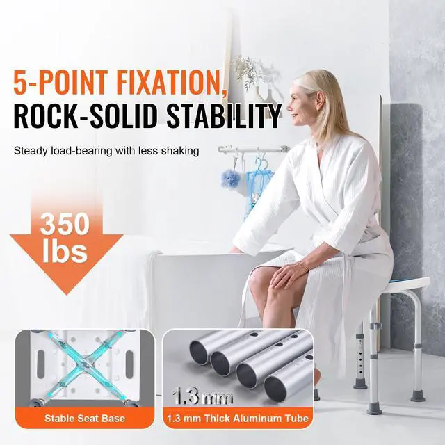 Alt view image 2 of 7 - Shower Chair, Adjustable Height Shower Stool, Shower Seat for Inside Shower or Tub, Non-Slip Bench Bathtub Stool Seat for Elderly Disabled Handicap, 350 LBS Capacity