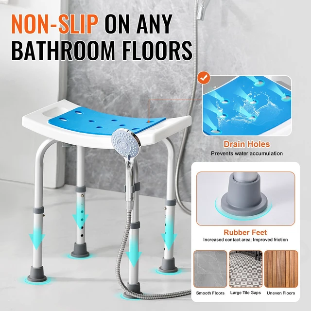 Alt view image 3 of 7 - Shower Chair, Adjustable Height Shower Stool, Shower Seat for Inside Shower or Tub, Non-Slip Bench Bathtub Stool Seat for Elderly Disabled Handicap, 350 LBS Capacity