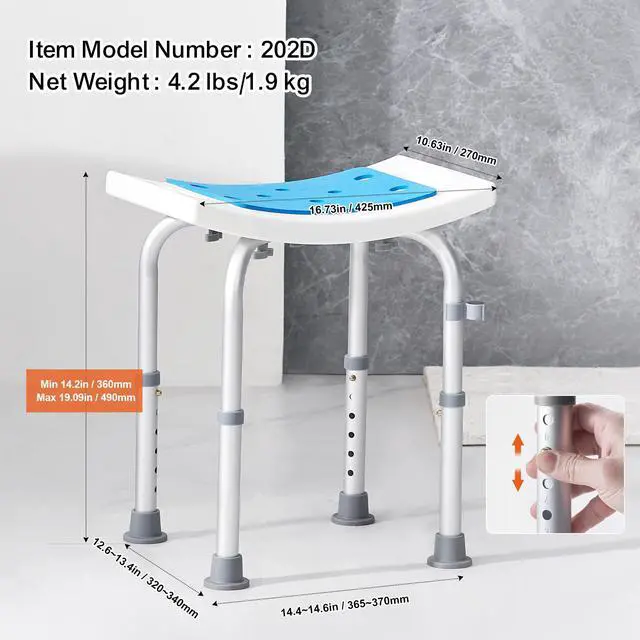 Alt view image 6 of 7 - Shower Chair, Adjustable Height Shower Stool, Shower Seat for Inside Shower or Tub, Non-Slip Bench Bathtub Stool Seat for Elderly Disabled Handicap, 350 LBS Capacity