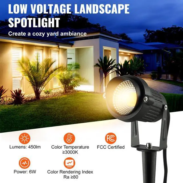 Alt view image 2 of 7 - Landscape Lighting, 6W Low Voltage LED Landscape Lights, IP66 Waterproof Landscape Spotlights Yard Lawn Garden Pathway Outdoor Lights 12V 24V 450LM Warm White 3000K (12 Pack with Connectors)