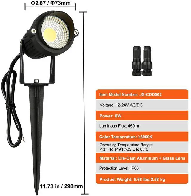 Alt view image 7 of 7 - Landscape Lighting, 6W Low Voltage LED Landscape Lights, IP66 Waterproof Landscape Spotlights Yard Lawn Garden Pathway Outdoor Lights 12V 24V 450LM Warm White 3000K (12 Pack with Connectors)