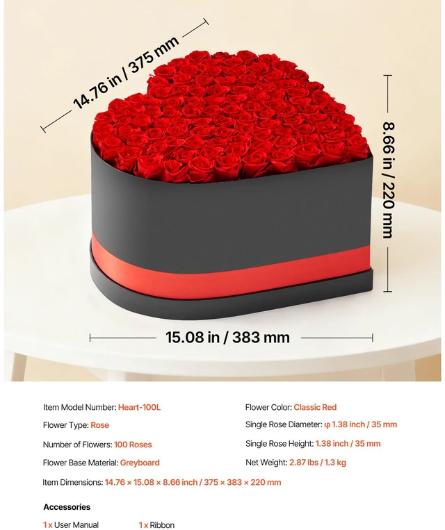 Alt view image 8 of 8 - VEVOR Forever Flowers, 100 Preserved Roses in a Heart Shape Box, Eternal Flowers Immortal Bouquet Birthday Present for Women Her Wife Mothers, Anniversary, Valentine's Day,Christmas, Red