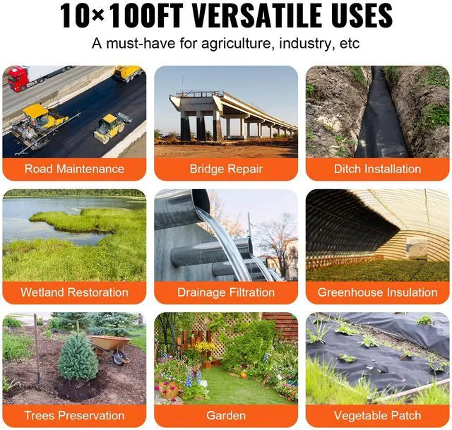 Alt view image 6 of 7 - VEVOR Non-Woven Geotextile Fabric 10x100FT 8OZ Ground Cover Weed Control Fabric