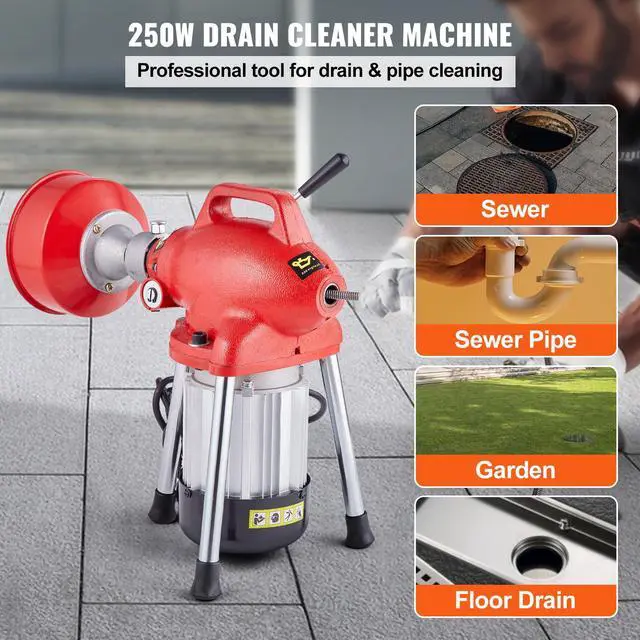 Alt view image 2 of 7 - Drain Cleaner Machine 66FT x 5/8 Inch, 250W Electric Sewer Snake Auger Manual Feed - with 2 Sectional Steel Cables (66' x 5/8" and 15' x 3/8"), 7 Cutters and CW/CCW Control for 1.6" to 4" Pipes