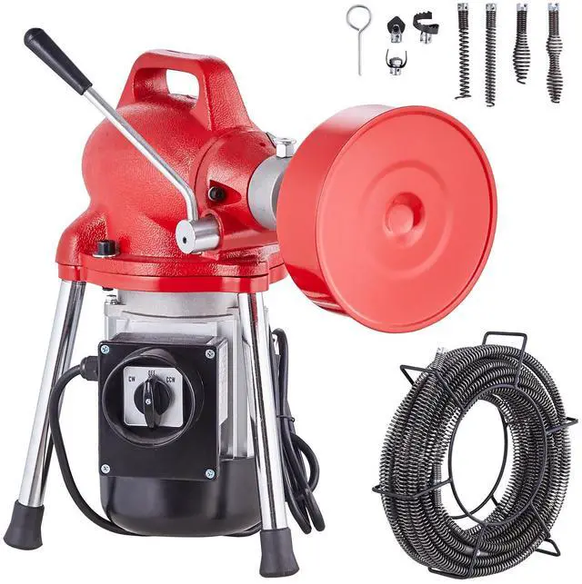 Main image of Drain Cleaner Machine 66FT x 5/8 Inch, 250W Electric Sewer Snake Auger Manual Feed - with 2 Sectional Steel Cables (66' x 5/8" and 15' x 3/8"), 7 Cutters and CW/CCW Control for 1.6" to 4" Pipes