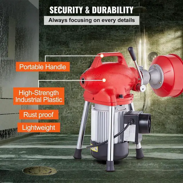 Alt view image 6 of 7 - Drain Cleaner Machine 66FT x 5/8 Inch, 250W Electric Sewer Snake Auger Manual Feed - with 2 Sectional Steel Cables (66' x 5/8" and 15' x 3/8"), 7 Cutters and CW/CCW Control for 1.6" to 4" Pipes