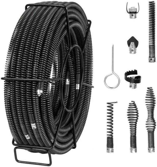 Main image of Drain Cleaning Cable 100 FT x 5/8 Inch, Professional Sectional Drain Cleaner Cable with 7 Cutters for 0.8" to 3.9" Pipes, Hollow Core Sewer Drain Auger Cable for Sink, Floor Drain, Toilet