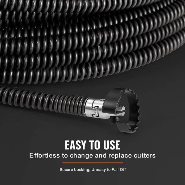 Alt view image 5 of 7 - Drain Cleaning Cable 100 FT x 5/8 Inch, Professional Sectional Drain Cleaner Cable with 7 Cutters for 0.8" to 3.9" Pipes, Hollow Core Sewer Drain Auger Cable for Sink, Floor Drain, Toilet