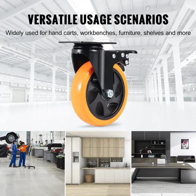 Alt view image 6 of 7 - Caster Wheels, 5-inch Swivel Plate Casters, Set of 4, with Security A/B Locking No Noise PVC Wheels, Heavy Duty 450 lbs Load Capacity Per Caster, Non-Marking Wheels for Cart Furniture Workbench