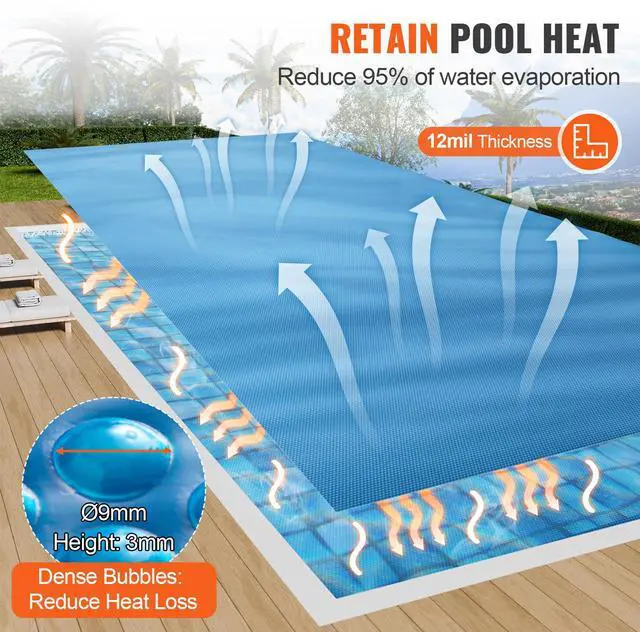 Alt view image 3 of 7 - Solar Pool Cover, 24 x 12 ft Rectangle Solar Blanket for Pools, Inground Above Ground Swimming Pool Solar Cover, 12 mil Solar Covers Blue