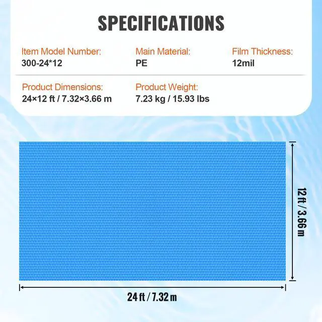 Alt view image 7 of 7 - Solar Pool Cover, 24 x 12 ft Rectangle Solar Blanket for Pools, Inground Above Ground Swimming Pool Solar Cover, 12 mil Solar Covers Blue